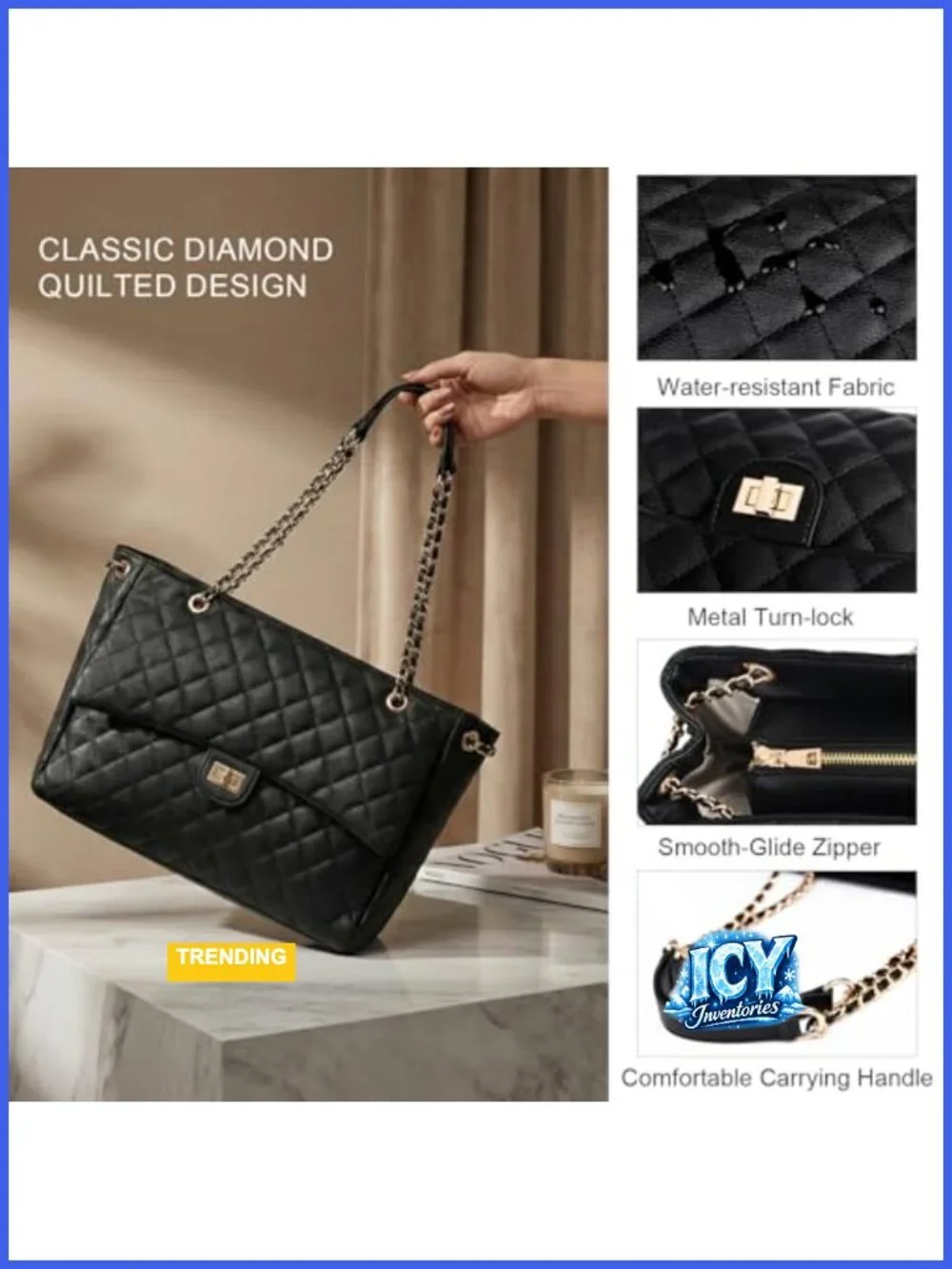Quilted Satchel Tote Bag for Women, Designer Shoulder Handbag Leather Crossbody